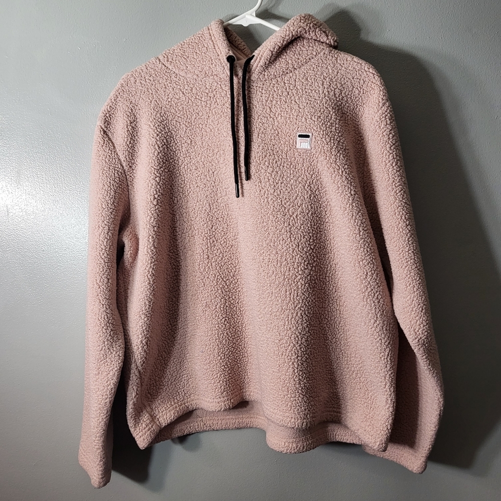 Fila Sherpa Crop Drawstring Hoodie Long-sleeve Hood Warm Athletic